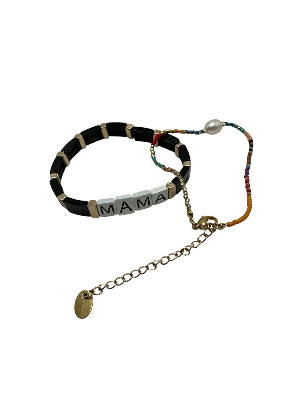 PLUNDER Mama Stretch Bracelet Black & Multicolor Beads Bracelet 2Pcs Casual